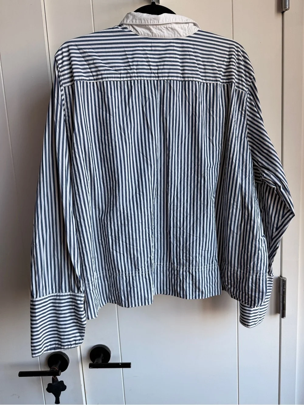 J. Crew Blue and White Striped Button-Down Shirt with White Collar